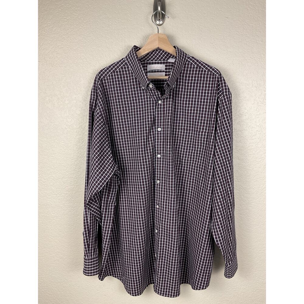 Roundtree & Yorke Dress Shirt 2XB Plaid Gold Label Non-Iron Perform - No measure